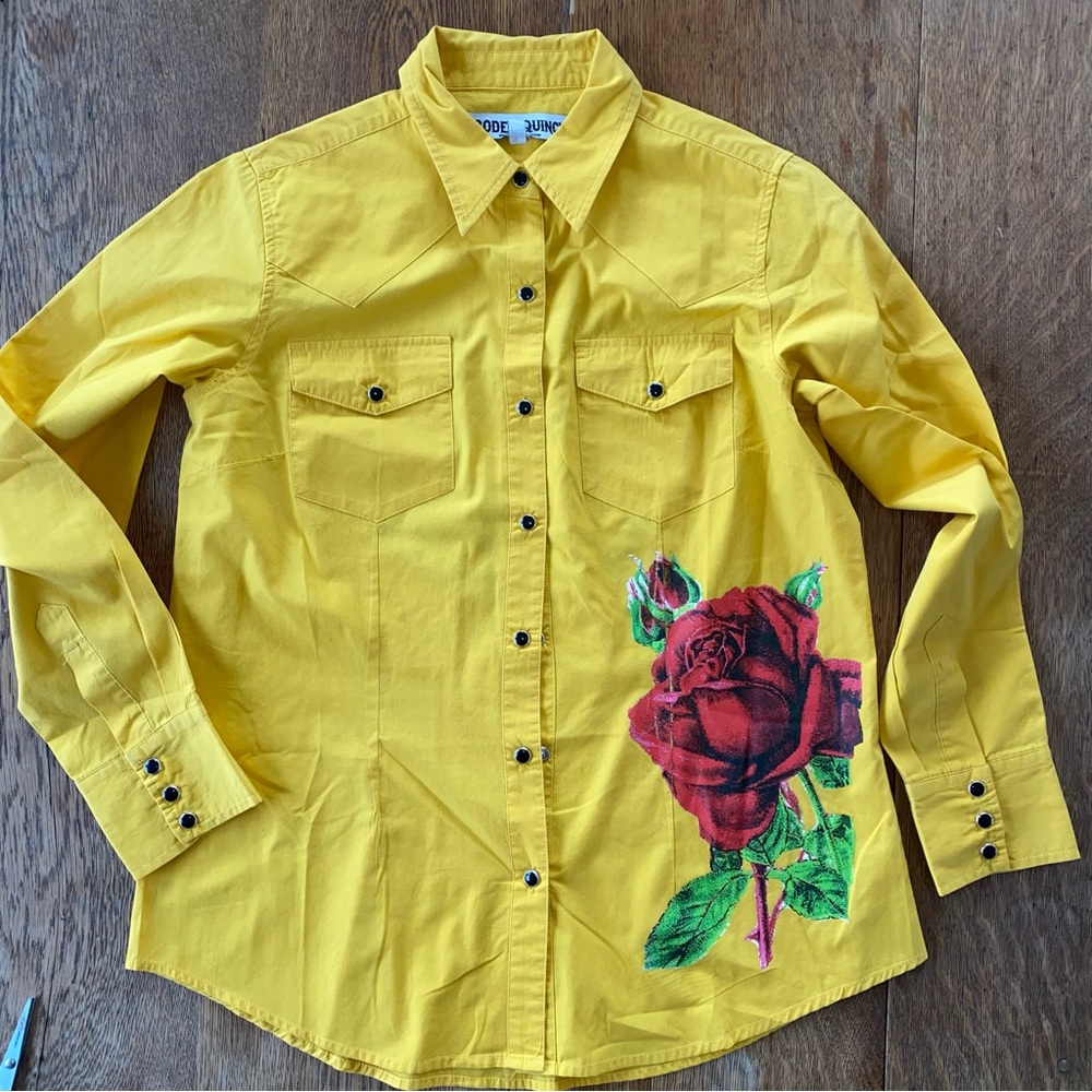 Yellow Button Down Shirt with Graphic Design - Picture 5 of 10